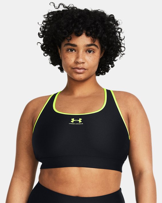 Women's HeatGear® Mid Padless Sports Bra, Black, pdpMainDesktop image number 3